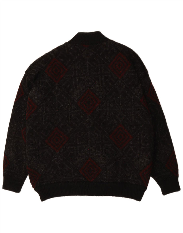 VINTAGE Herre cardigan sweater XL Sort geometrisk uld