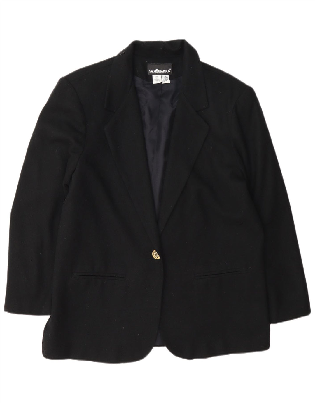 Sag Harbor Dame 1 Knap Blazer Jacket UK 14 Stor Sort Uld