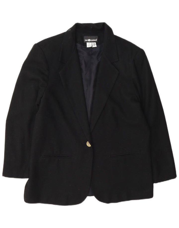 Sag Harbor Dame 1 Knap Blazer Jacket UK 14 Stor Sort Uld
