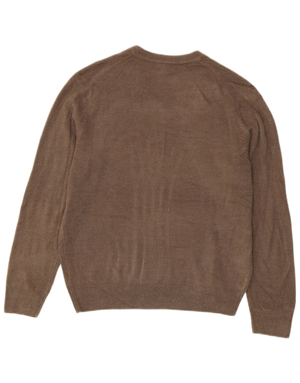 Dockers Mens V-Neck Jumper Sweater Large Brown Acrylic