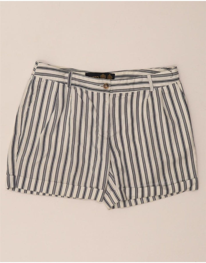 MUSTO Kvinders Pegged Chino Shorts UK 10 Small W27 Hvidstribet bomuld