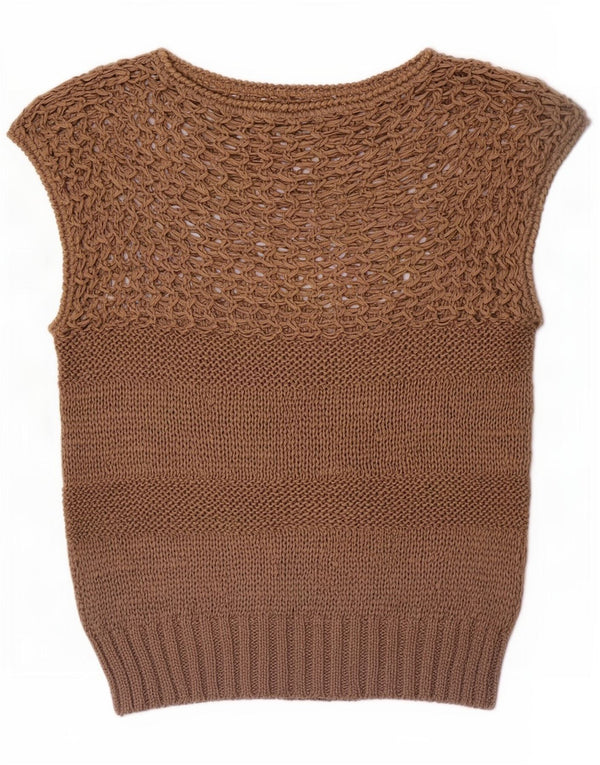 Vintage Dame Kortærmet Boat Neck Jumper Sweater UK 10 Small Brown