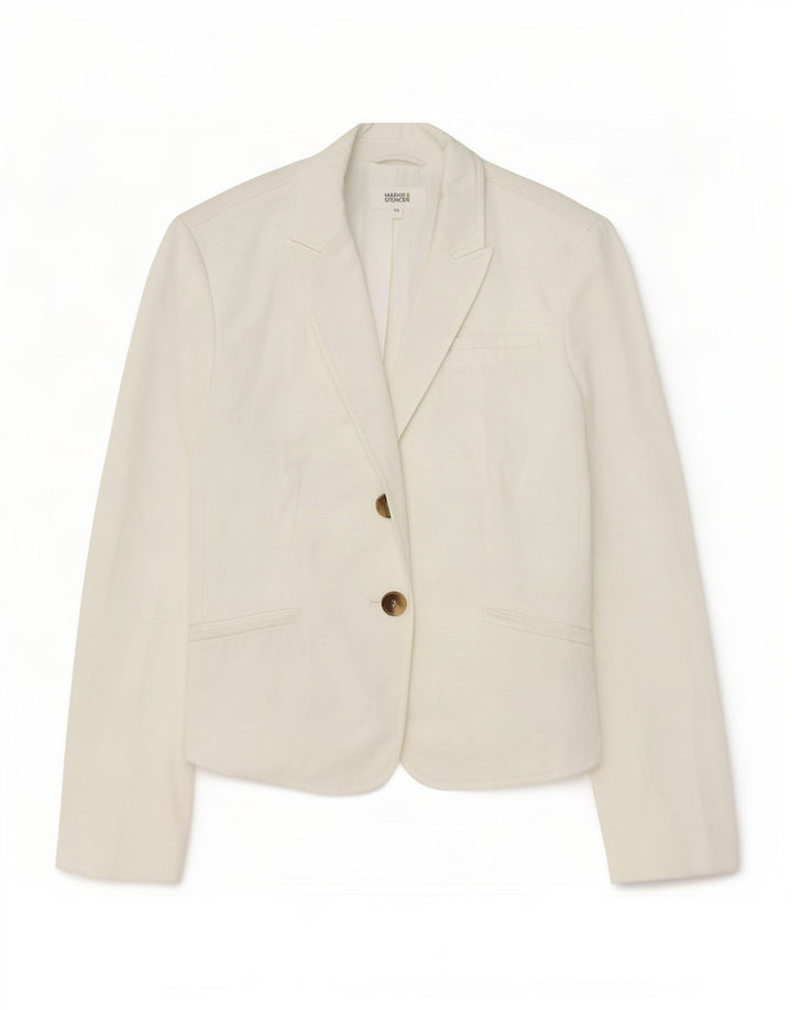Marks & Spencer Dame 2 Button Blazer Jacket UK 10 Small White Bomuld