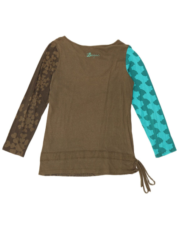 Desigual Dame Grafisk Top Langærmet UK 20 2XL Khaki Geometrisk Bomuld