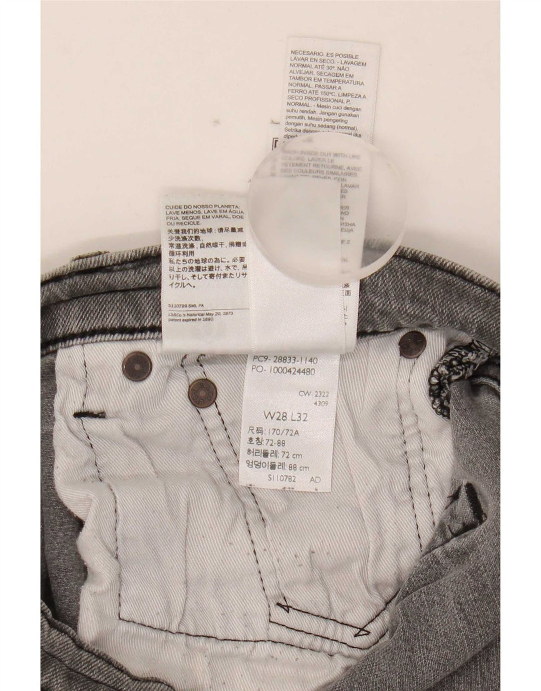 Levi's Slim Jeans til mænd W28 L32 Grå bomuld
