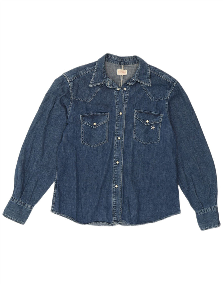 Vintage Dame Denim Shirt UK 16 Large Blue Cotton