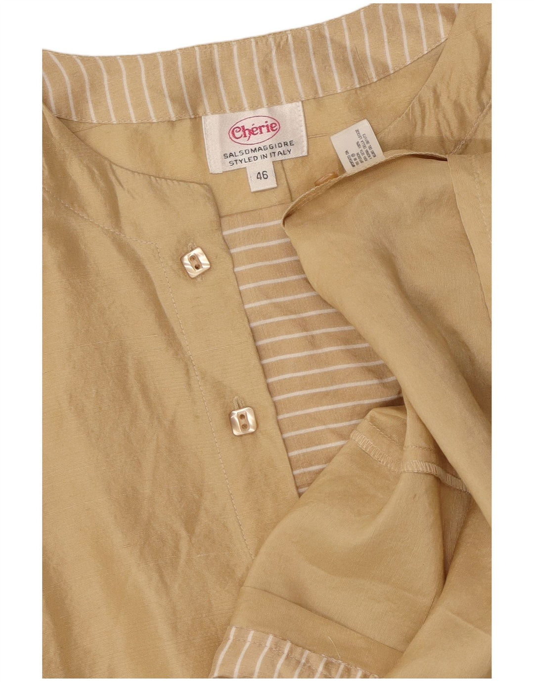 CHERIE Dame Bluse Top IT 46 Stor Beige Silke