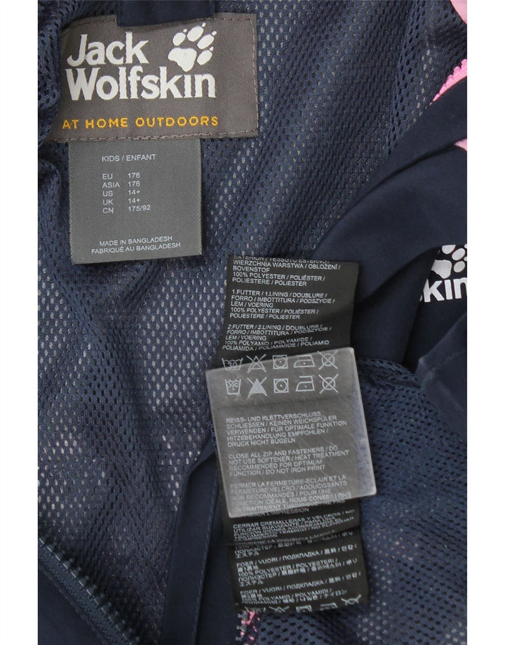 Jack Wolfskin piger hætte regnjakke 14-15 år marineblå polyester