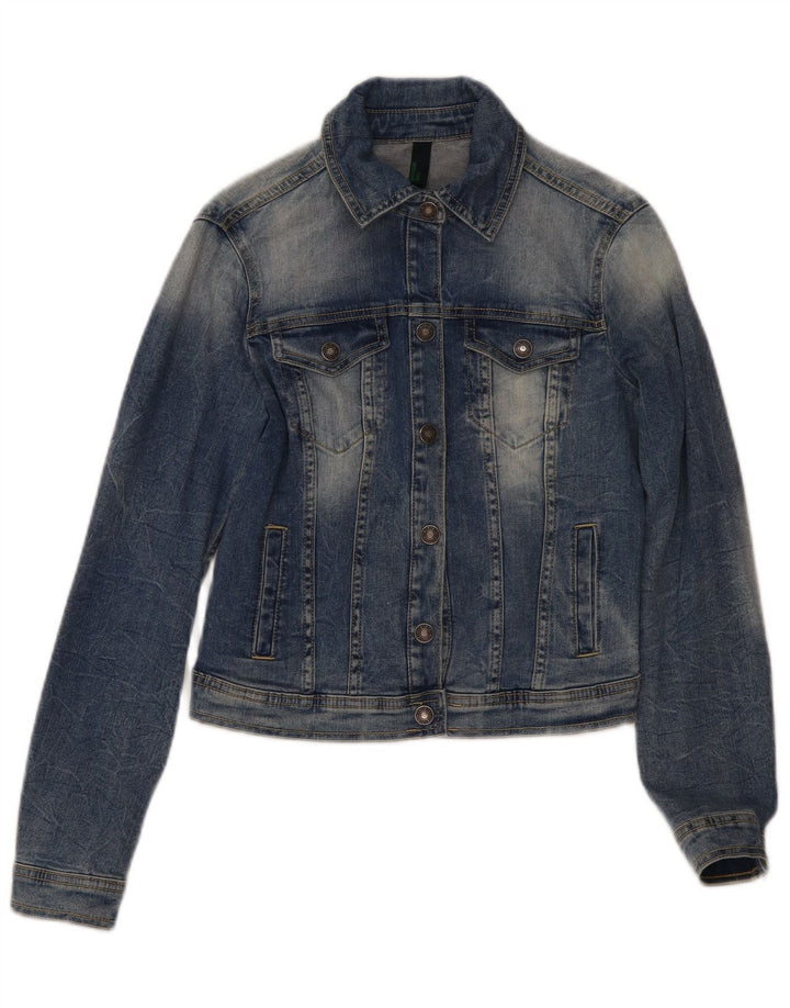 Benetton Dame Crop Denim Jacket UK 10 Small Blue Cotton