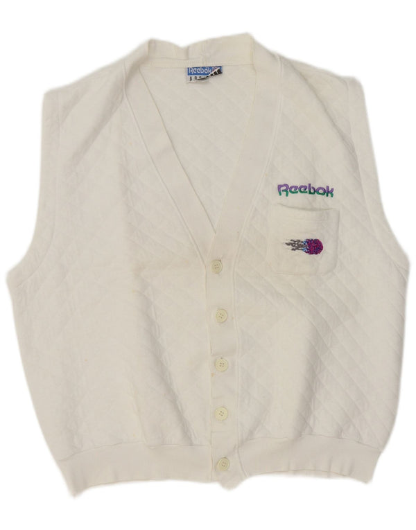Reebok Herre grafisk ærmeløs cardigan sweater Stor hvid bomuld