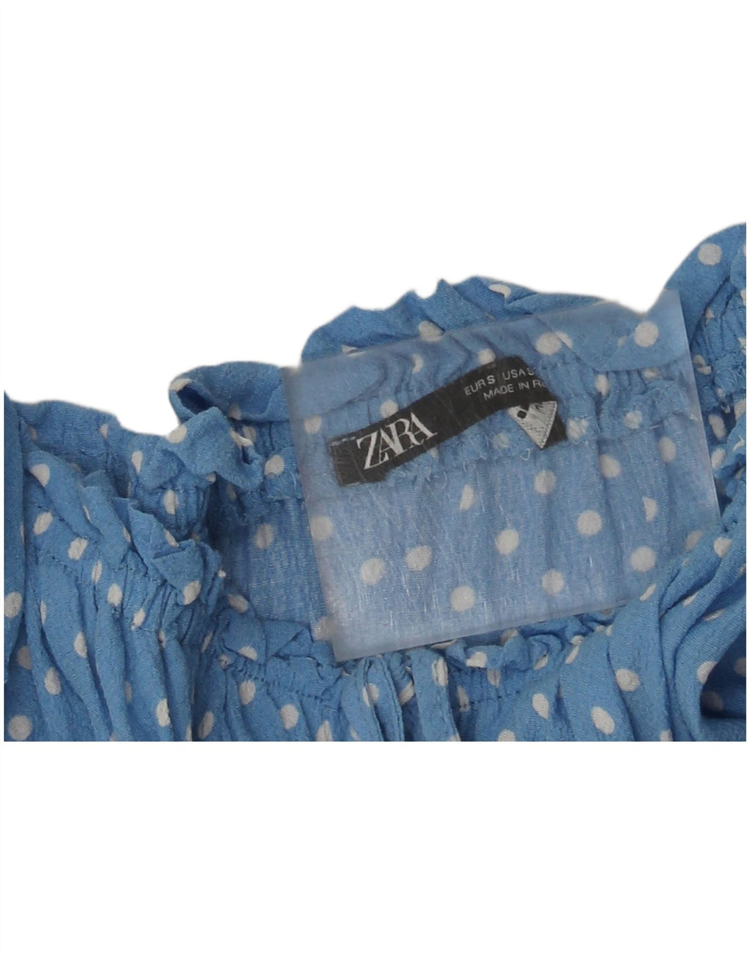 Zara Dame Off Shoulder Sundress UK 8 Small Blue Polka Dot