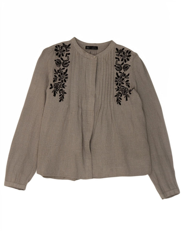 Zara Dame Langærmet Loose Fit Skjorte Bluse UK 10 Small Grey Floral