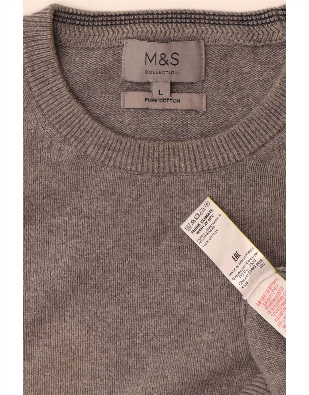 MARKS & SPENCER Herre sweater med rund hals, stor grå bomuld