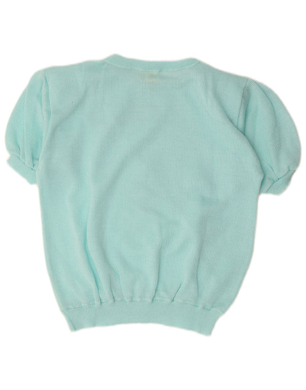 Vintage Kvinders Kortærmet Boat Neck Jumper Sweater UK 14 Medium Blue