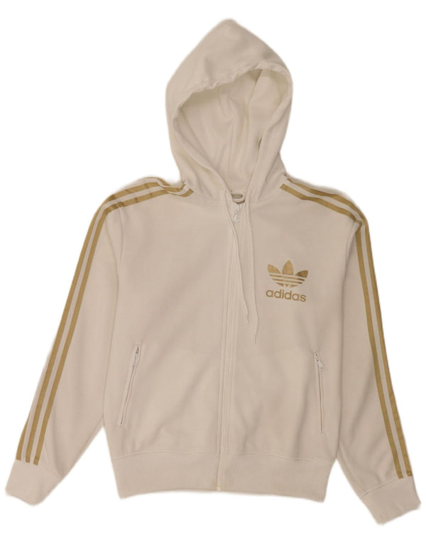 Adidas Womens Zip Hoodie Sweater UK 14 Medium White Polyester