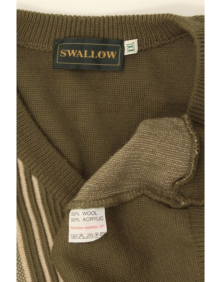 Swallow Herre V-hals sweater 2XL Khaki Colourblock Uld