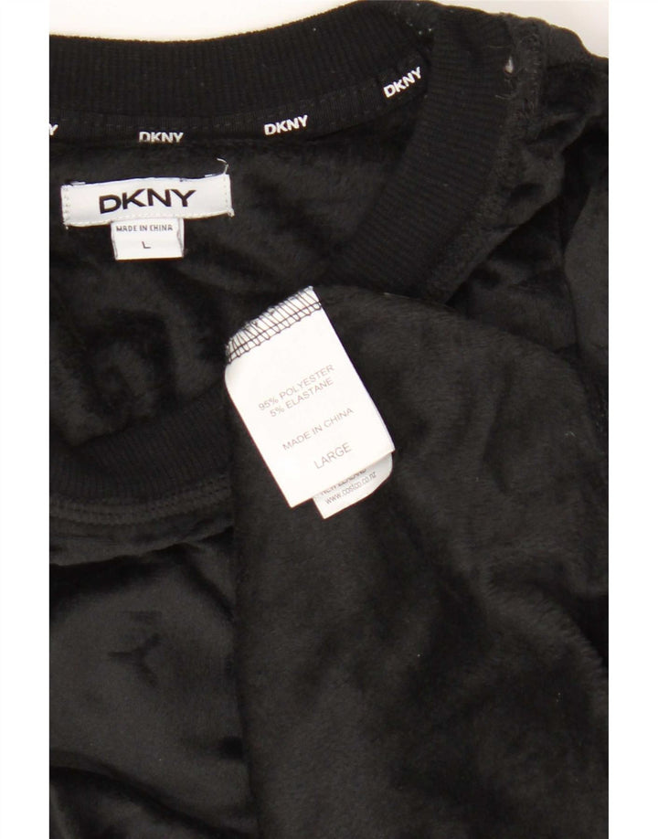 Dkny Dame Oversized Graphic Velour Sweatshirt Jumper UK 16 Large Black