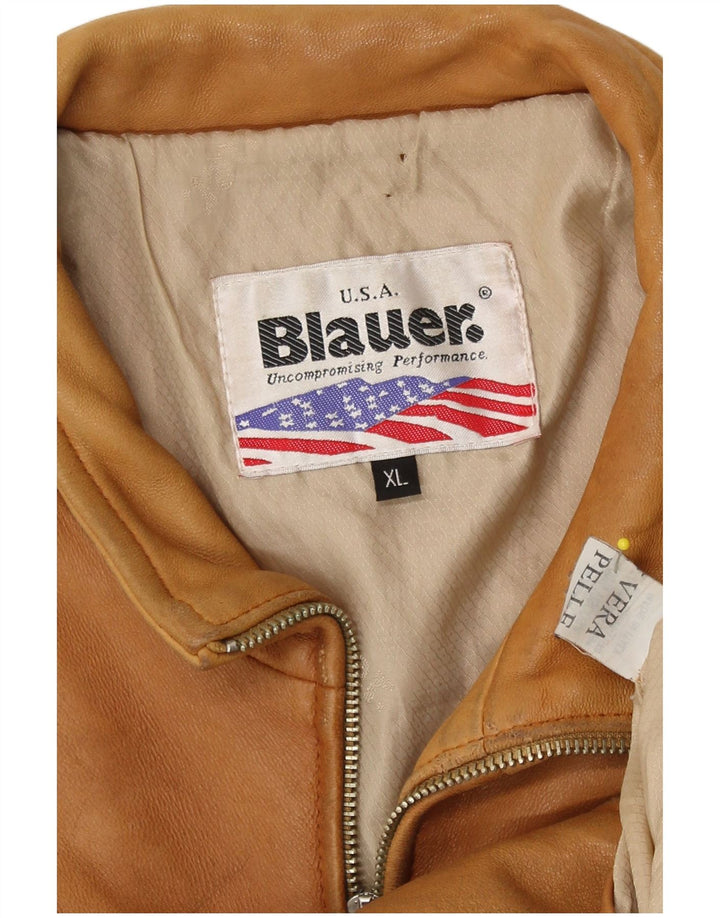 Blauer Læder Bomber Jacket UK 18 XL Brun Læder