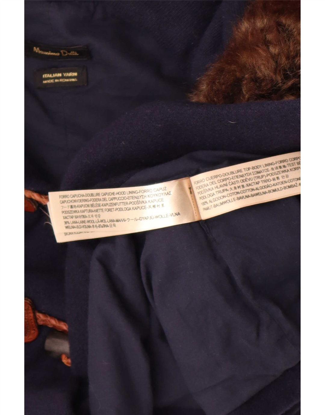 Massimo Dutti Dame Hætte Duffle Jacket UK 10 Small Navy Blue Wool