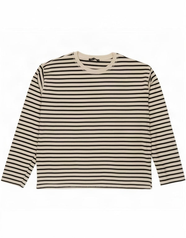 Zara Womens Top Long Sleeve UK 14 Medium White Striped Cotton
