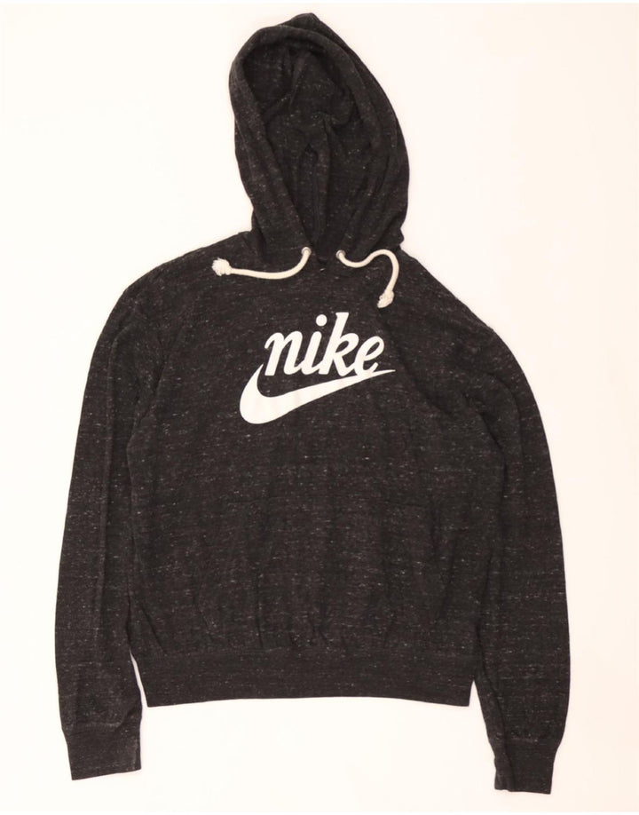NIKE Womens Graphic Oversized Hoodie Jumper UK 10 Small Grey Flecked Vintage Nike and Second-Hand Nike from Messina Hembry 