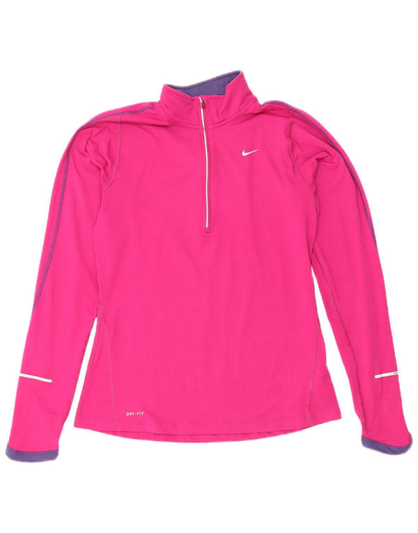 Nike Womens Dri Fit Zip Neck Pullover Tracksuit Top UK 10 Small Pink