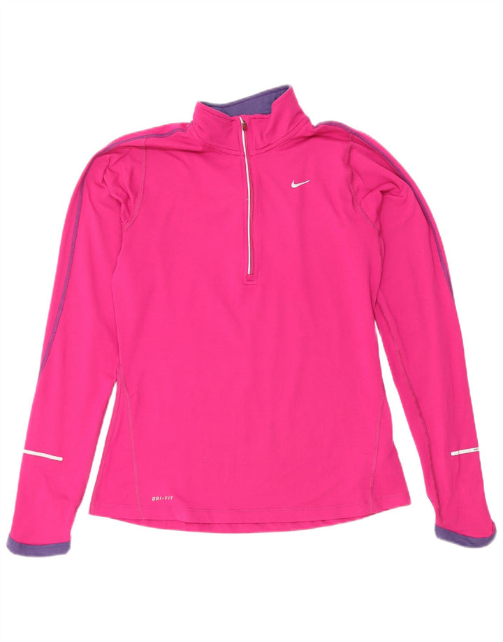 Nike Dame Dri Fit Pullover med lynlås-hals Træningsdragt Top UK 10 Lille Pink