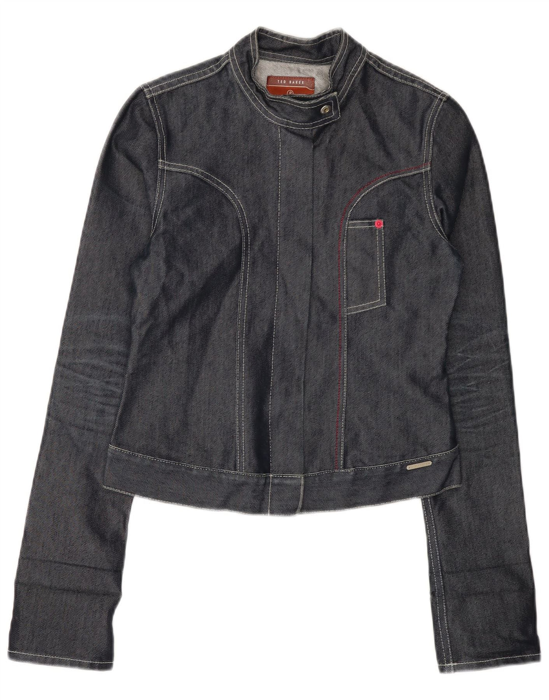 TED BAKER Dame Crop denimjakke Størrelse 2 Lille Grå Bomuld