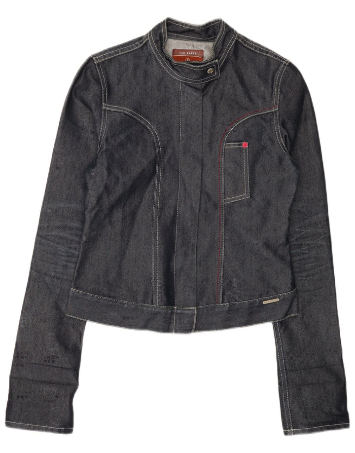 TED BAKER Dame Crop denimjakke Størrelse 2 Lille Grå Bomuld