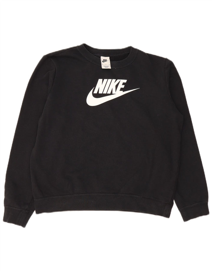 Nike Dame Off Shoulder Sweatshirt Jumper UK 14 Medium Sort Bomuld