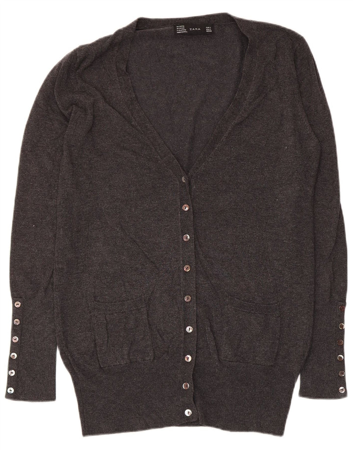 Zara Dame Cardigan Sweater UK 14 Stor Grå Rayon