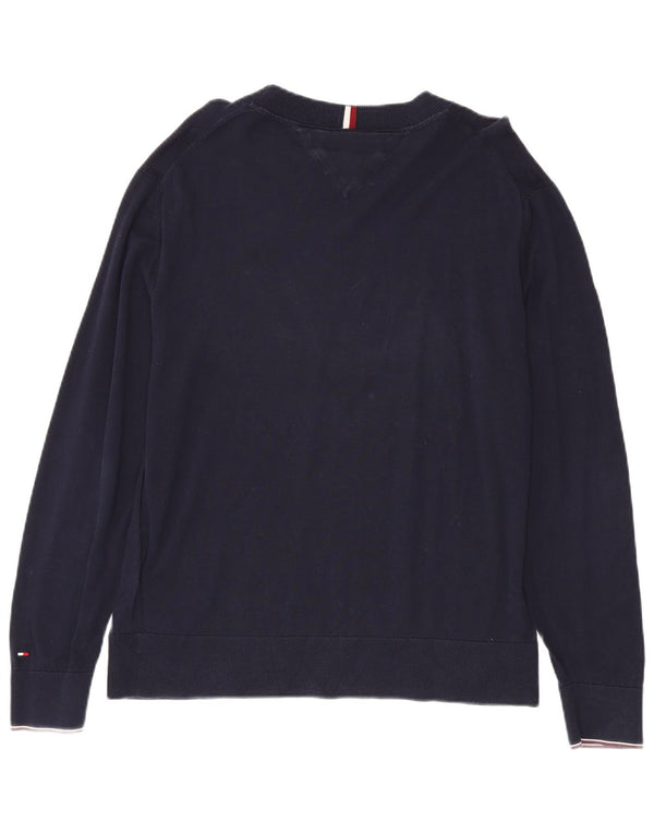 Tommy Hilfiger Herre Grafisk Boat Neck Jumper Sweater Stor Marineblå Bomuld