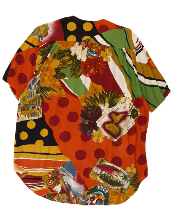 Vintage kvinders abstrakt mønster skjorte bluse UK 18 XL multifarvet viskose