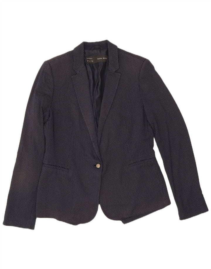 Zara Dame 1 Knap Blazer Jakke UK 14 Stor Marineblå Plettet