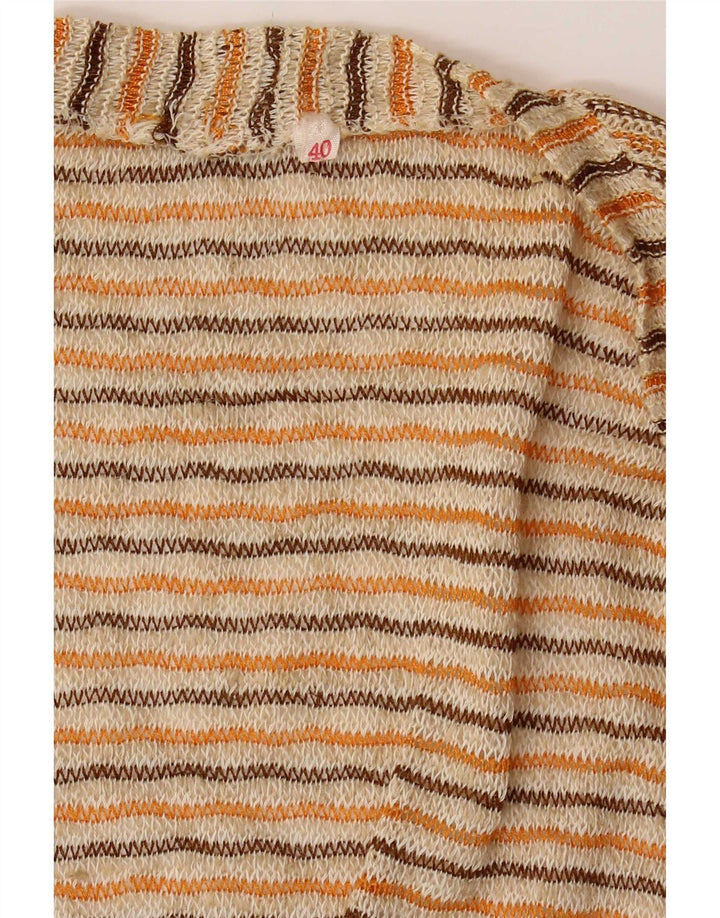 Vintage Dame Crop Cardigan Top EU 40 Medium Beige Stribet