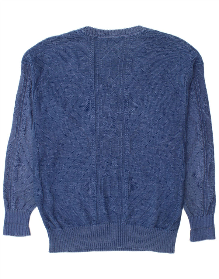 Vintage Herre V-hals sweater IT 48 Medium Blue Bomuld