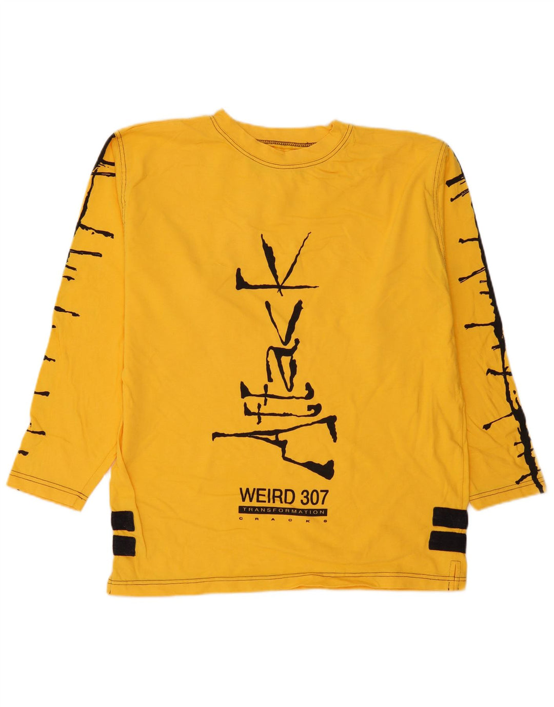 Vintage Herre grafisk Top Langærmet Medium Gul Colourblock Bomuld