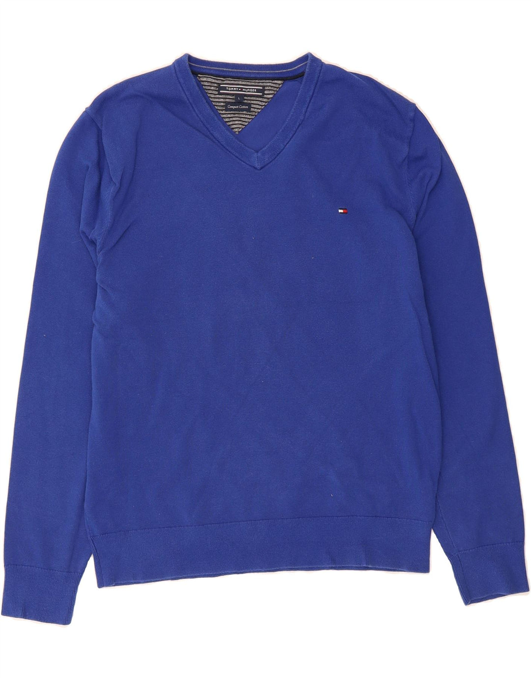 TOMMY HILFIGER Mens V-Neck Jumper Sweater Large Blue Cotton Vintage Tommy Hilfiger and Second-Hand Tommy Hilfiger from Messina Hembry 
