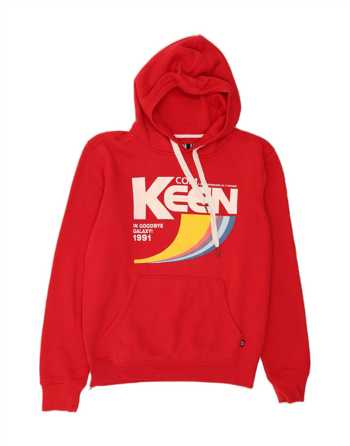 KEEN Mens Graphic Hoodie Jumper Small Red Cotton Vintage Keen and Second-Hand Keen from Messina Hembry 