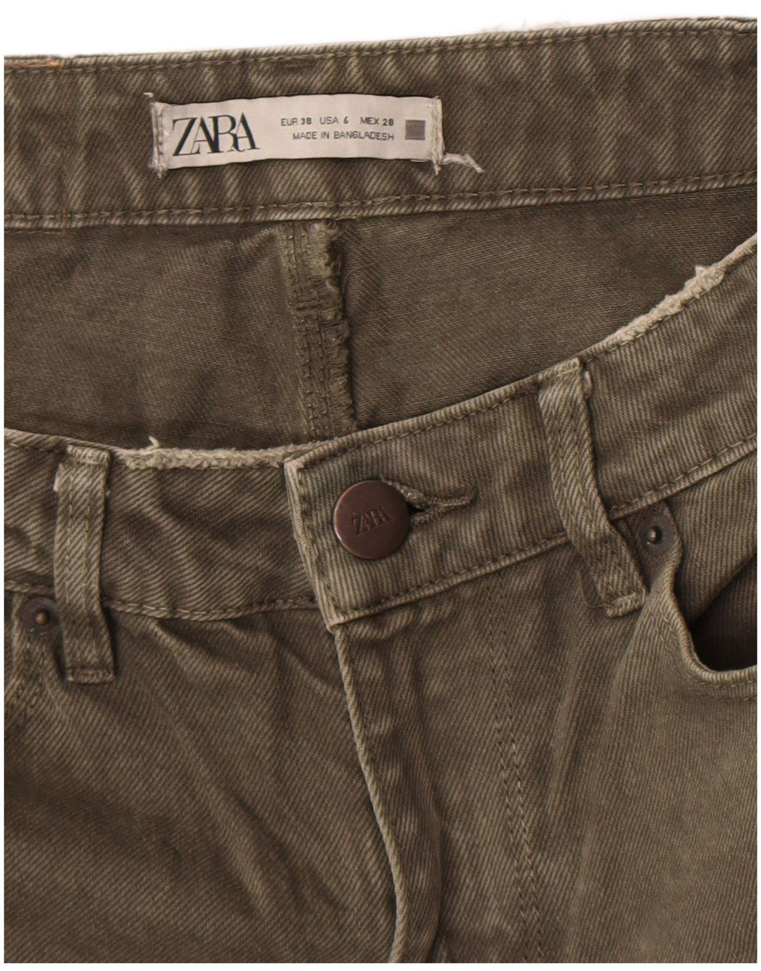 Zara Dame Jeans med brede ben EU 38 Small W28 L26 Khaki