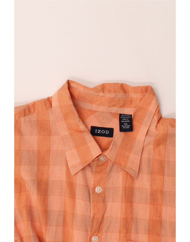 IZOD Mens Short Sleeve Shirt 2XL Orange Check Cotton Vintage Izod and Second-Hand Izod from Messina Hembry 