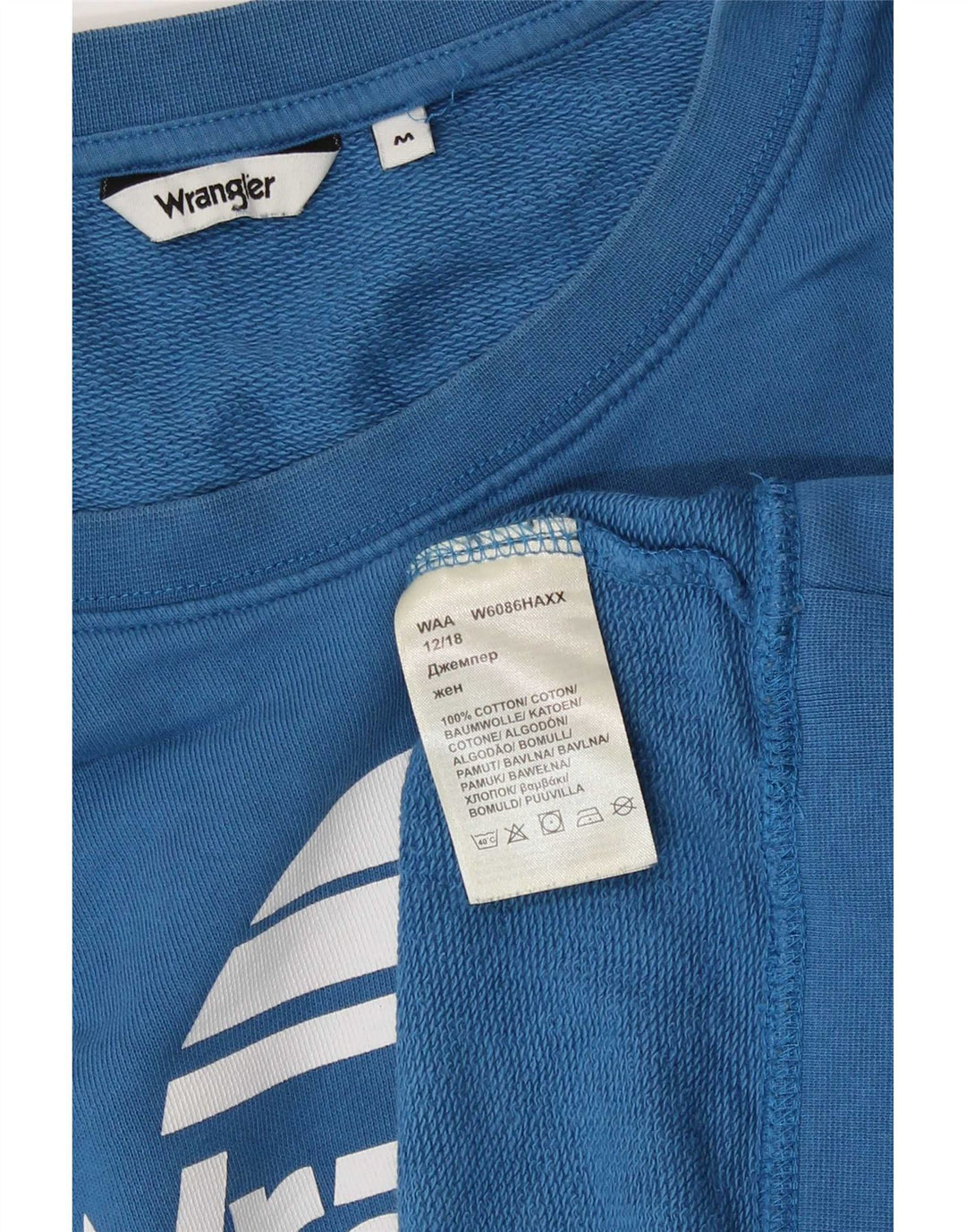 Wrangler Dame Grafisk Sweatshirt Jumper UK 14 Medium Blue Bomuld