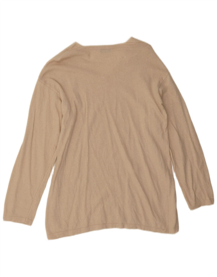 Benetton Dame V-hals sweater UK 14 Medium Beige Bomuld