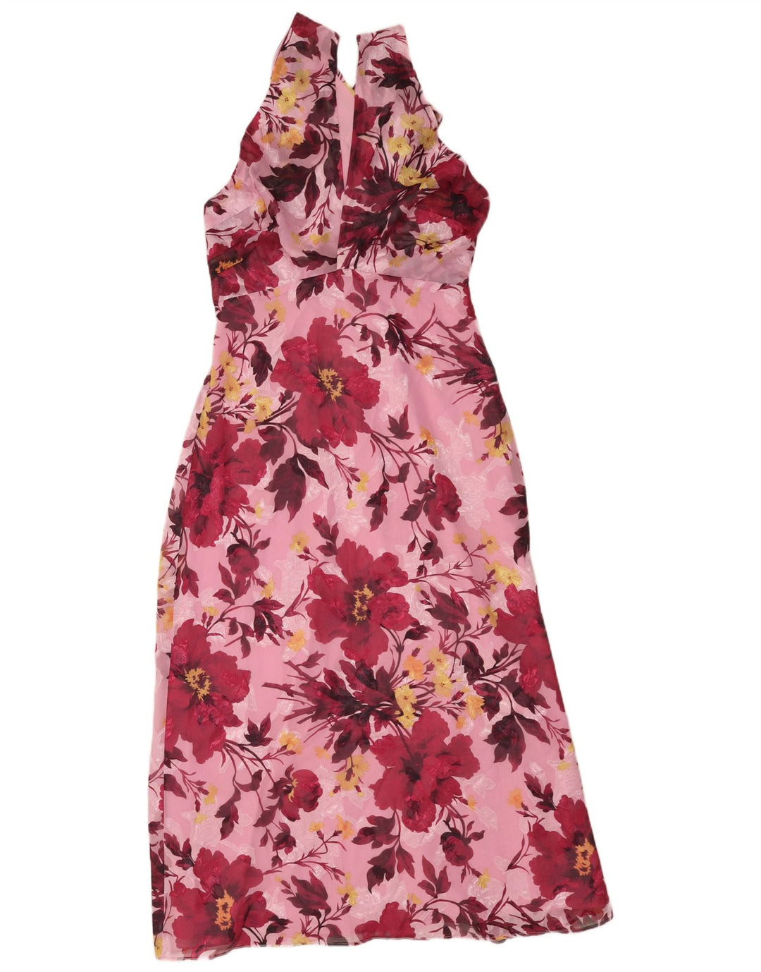 Oasis Dame Halter Maxi Dress UK 10 Small Pink Floral Polyester
