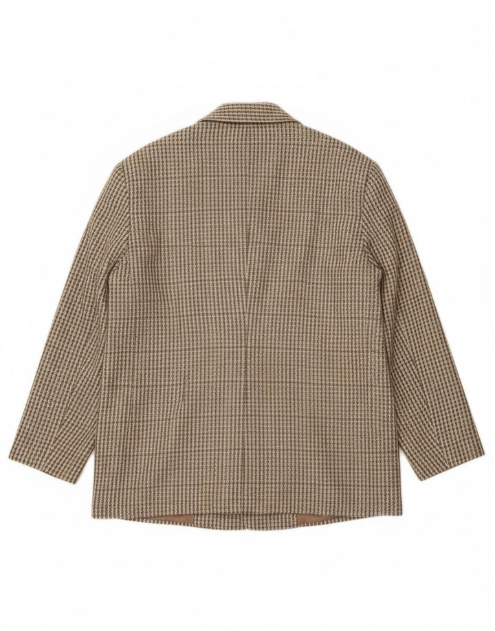 Vintage Dame 2-knaps blazerjakke IT 46 Stor Khaki Gingham Wool