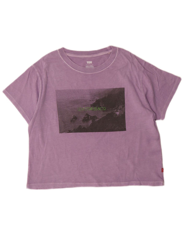 Levi's Dame Oversized grafisk T-shirt Top UK 10 Lille Lilla Bomuld