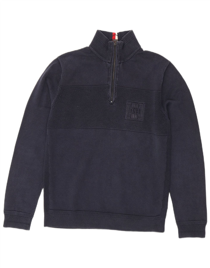 Tommy Hilfiger Herre Zip Neck Jumper Sweater Medium Navy Blue Bomuld