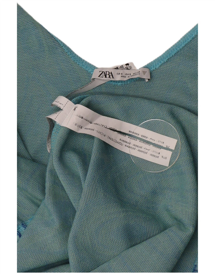 Zara Womens Sleeveless Bodycon Dress UK 8 Small Blue Geometric Polyester