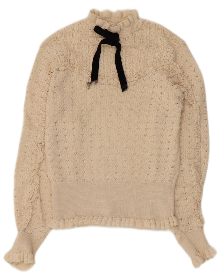 Zara Dame Se Through Turtle Neck Jumper Sweater UK 8 Small Off White