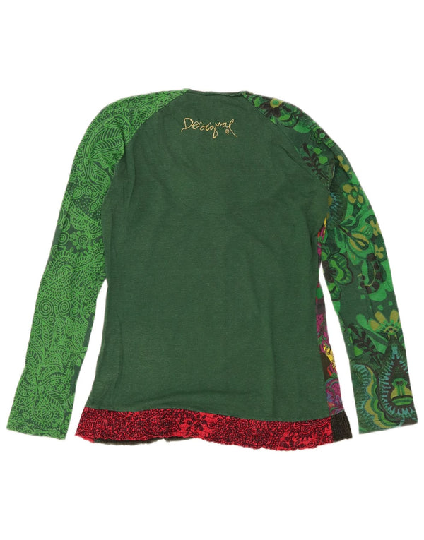 Desigual Womens Graphic Top Long Sleeve UK 10 Small Green Floral Cotton